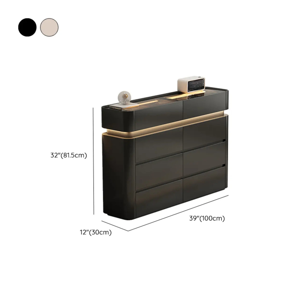 Curved Composite Wood Cream Lighted Horizontal Dresser