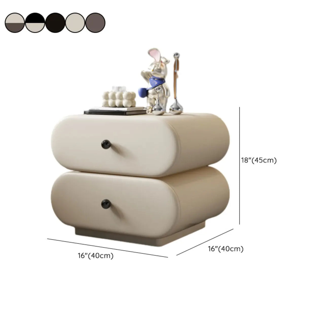 Curved Faux Leather and Wood Cream Drawer Storage Nightstand