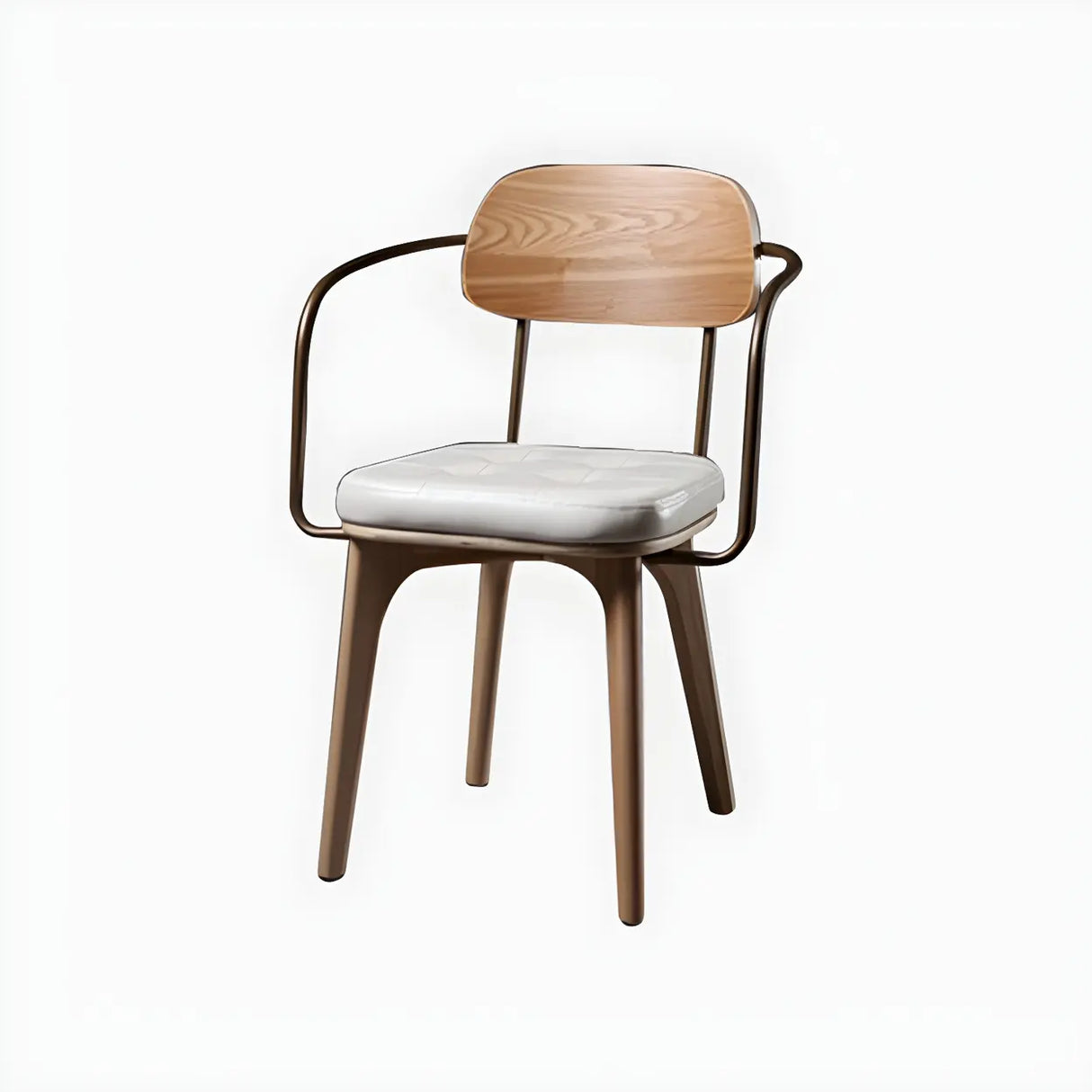 Curved Faux Leather Arm Chair Ash Wood Dining Chair Image - 11