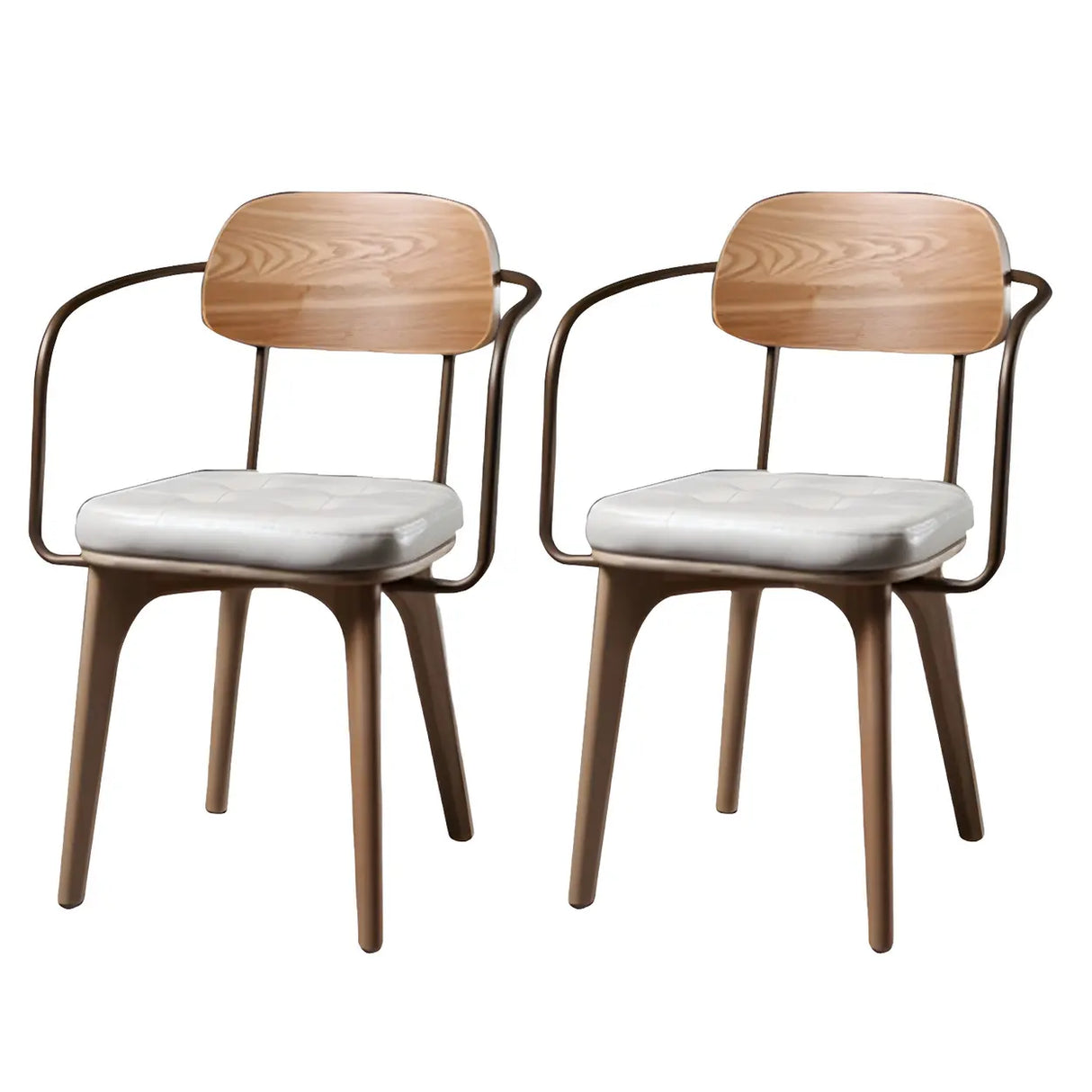 Curved Faux Leather Arm Chair Ash Wood Dining Chair Image - 14