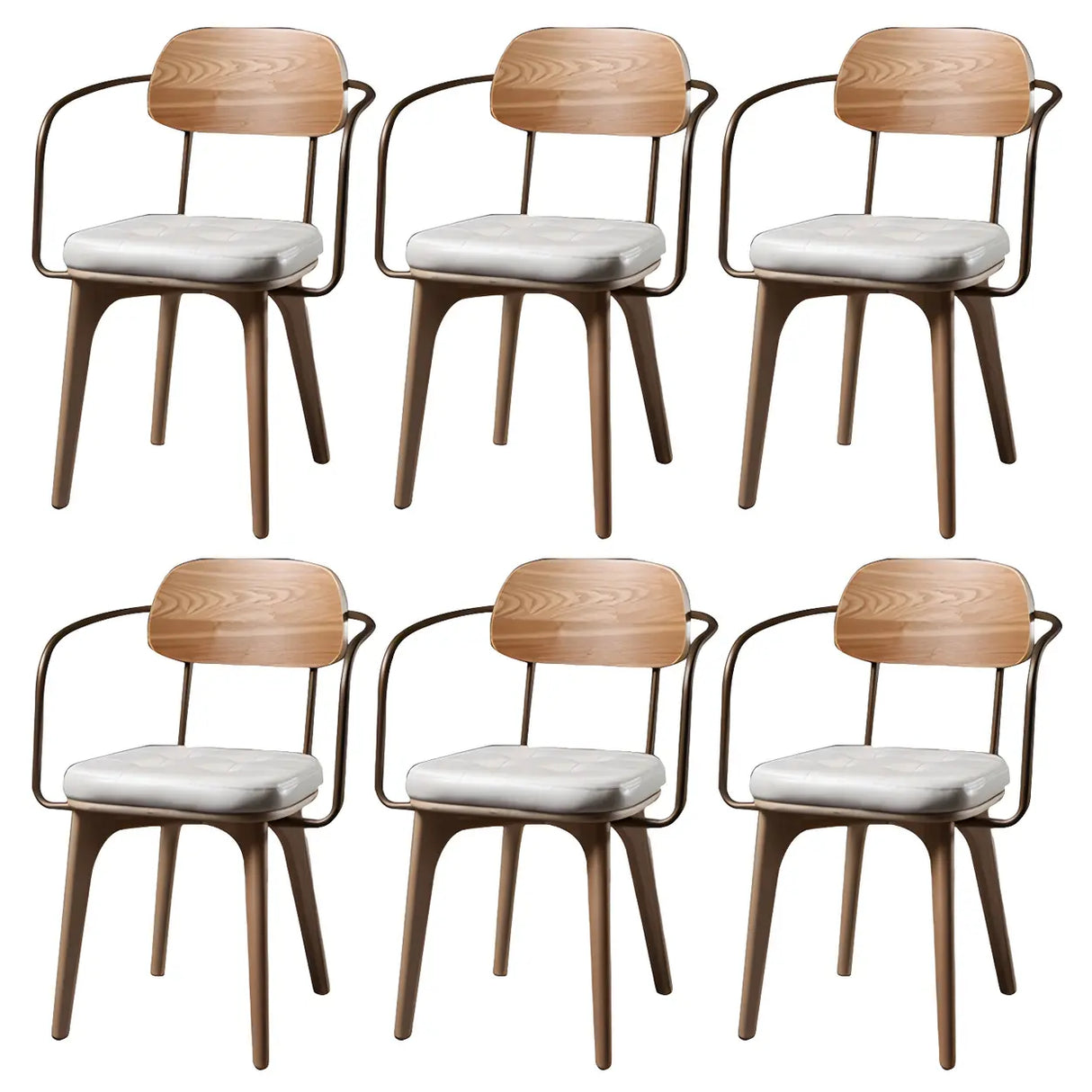 Curved Faux Leather Arm Chair Ash Wood Dining Chair Image - 17