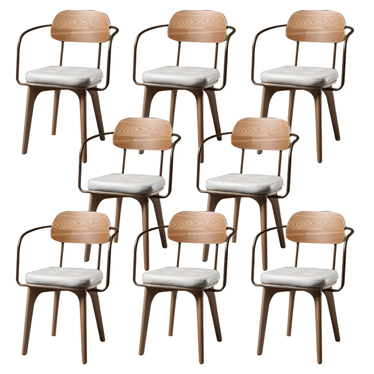 Curved Faux Leather Arm Chair Ash Wood Dining Chair Image - 18