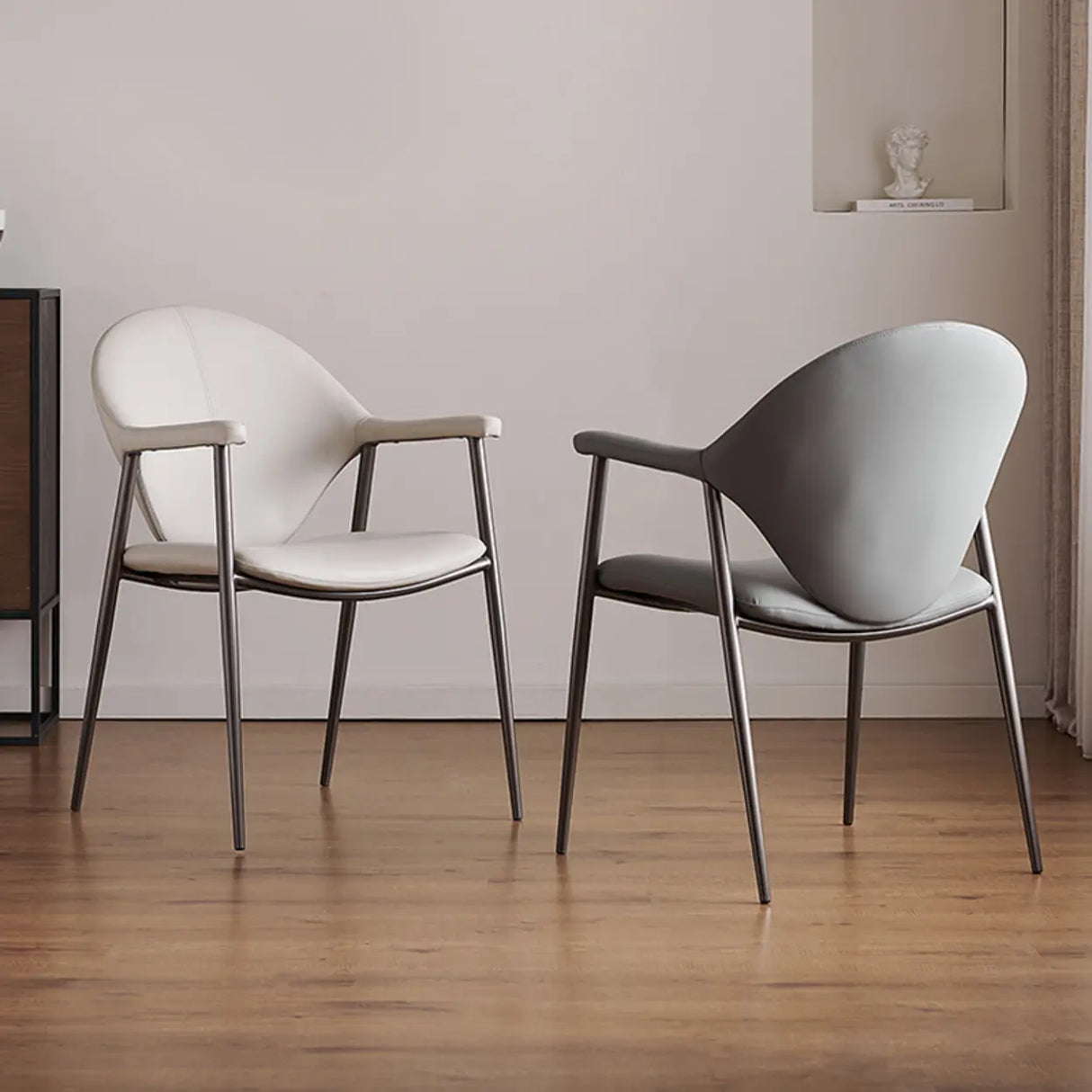 Curved Faux Leather Armrest Metal Dining Chairs Gray Image - 1