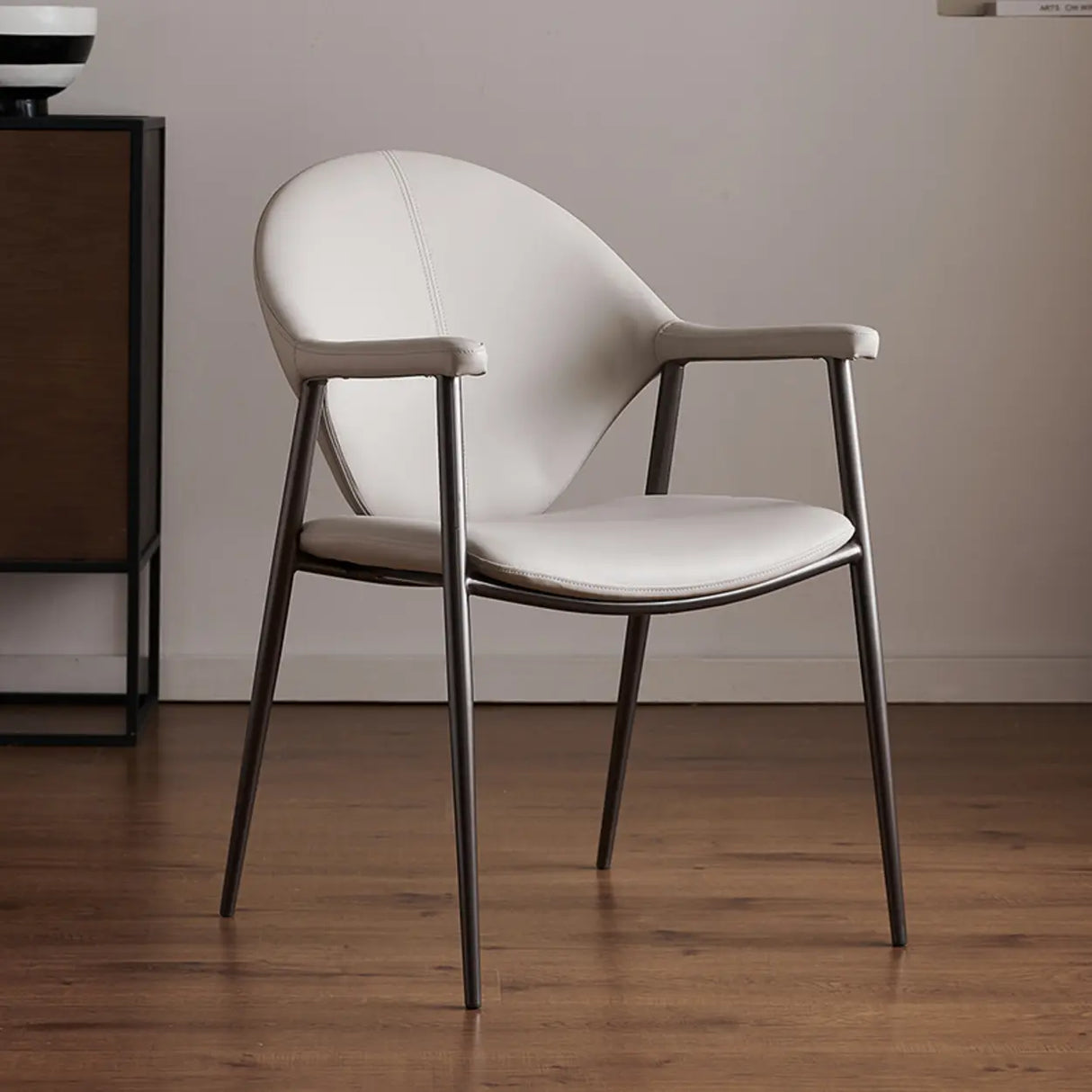 Curved Faux Leather Armrest Metal Dining Chairs Gray Image - 2