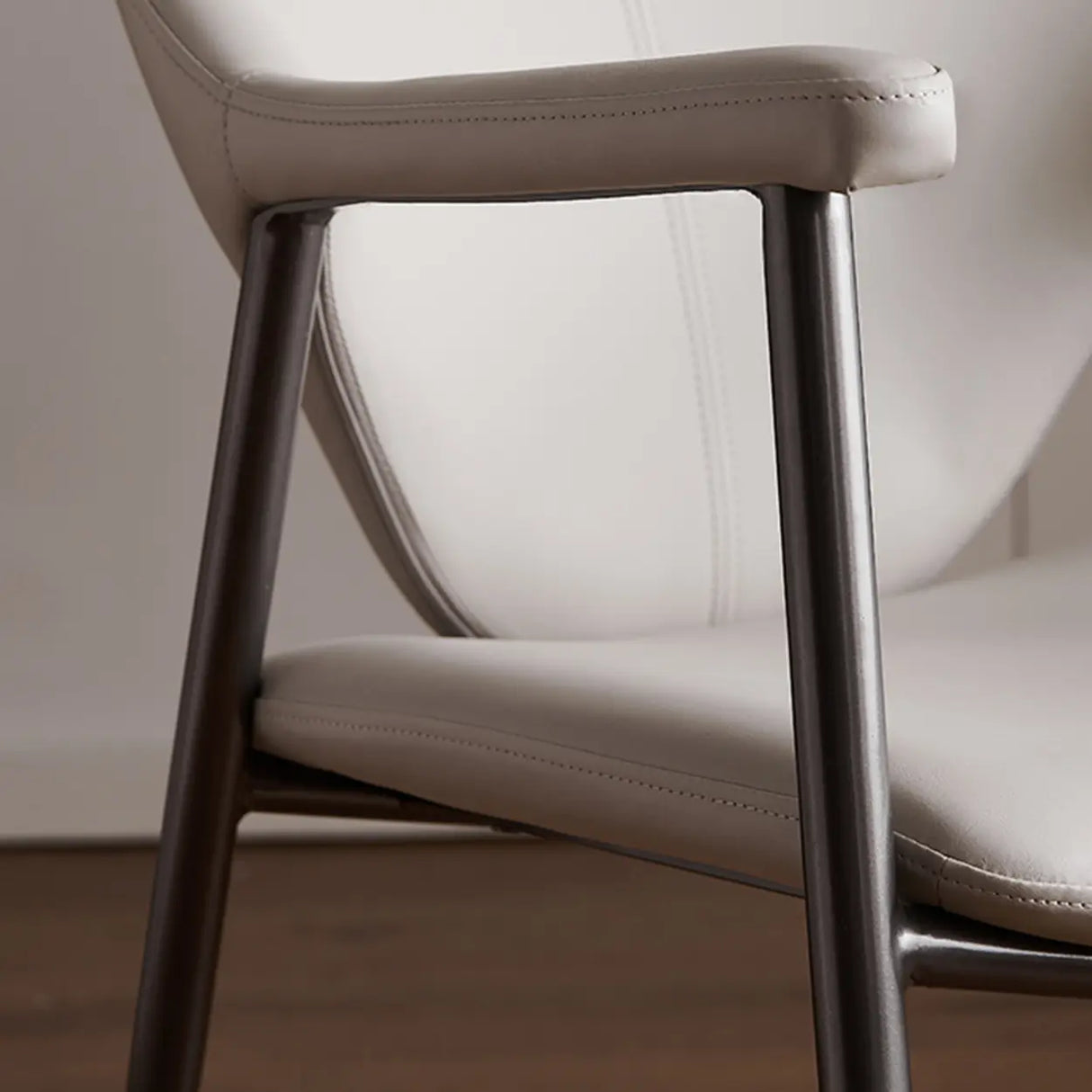 Curved Faux Leather Armrest Metal Dining Chairs Gray Image - 7