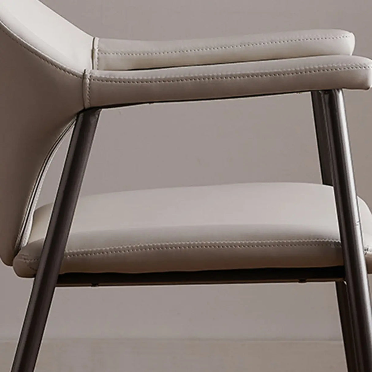 Curved Faux Leather Armrest Metal Dining Chairs Gray Image - 8