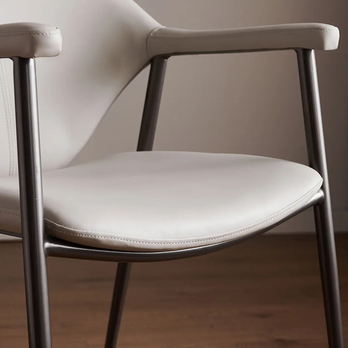 Curved Faux Leather Armrest Metal Dining Chairs Gray Image - 9