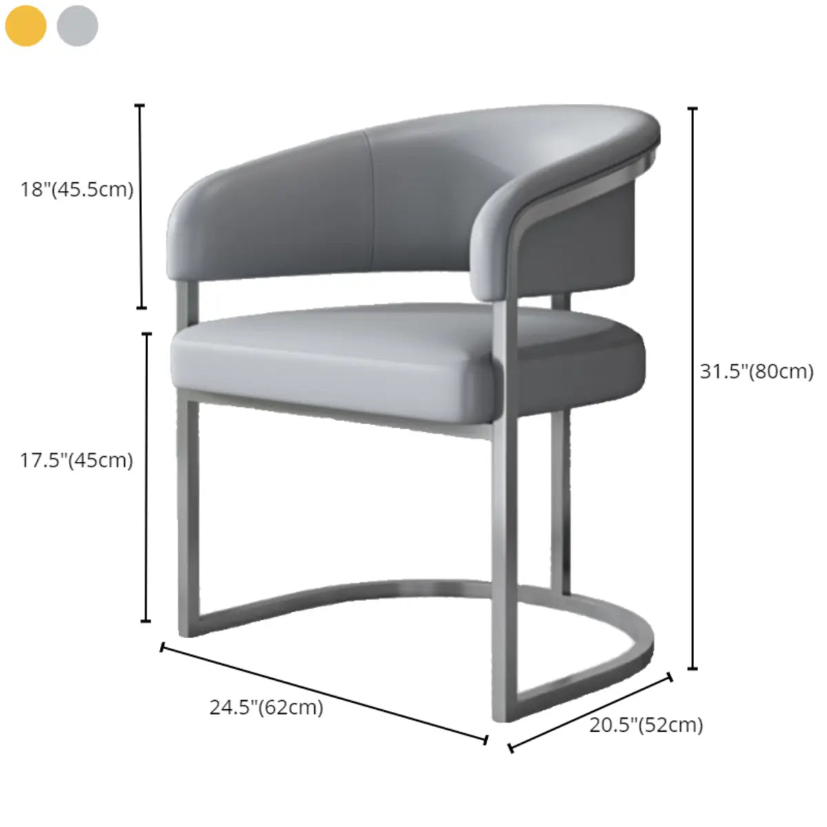 Curved Leather Arm Chair Metal Dining Chair Yellow