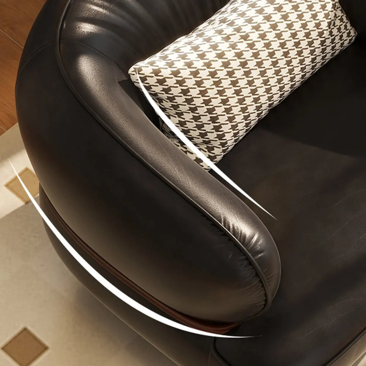 Curved Leather Brown Armchair Accent Chair with Pillow Image - 11