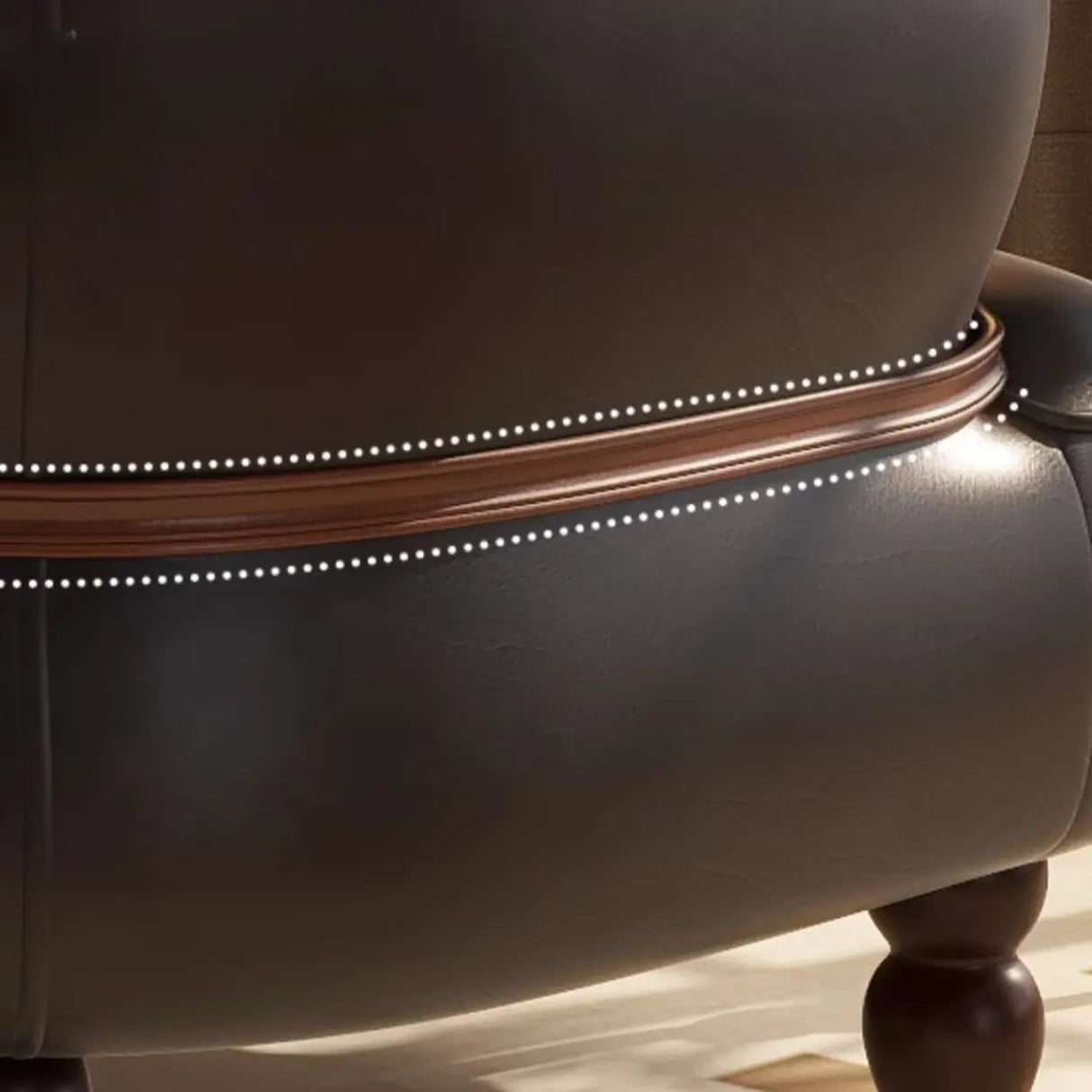 Curved Leather Brown Armchair Accent Chair with Pillow Image - 12