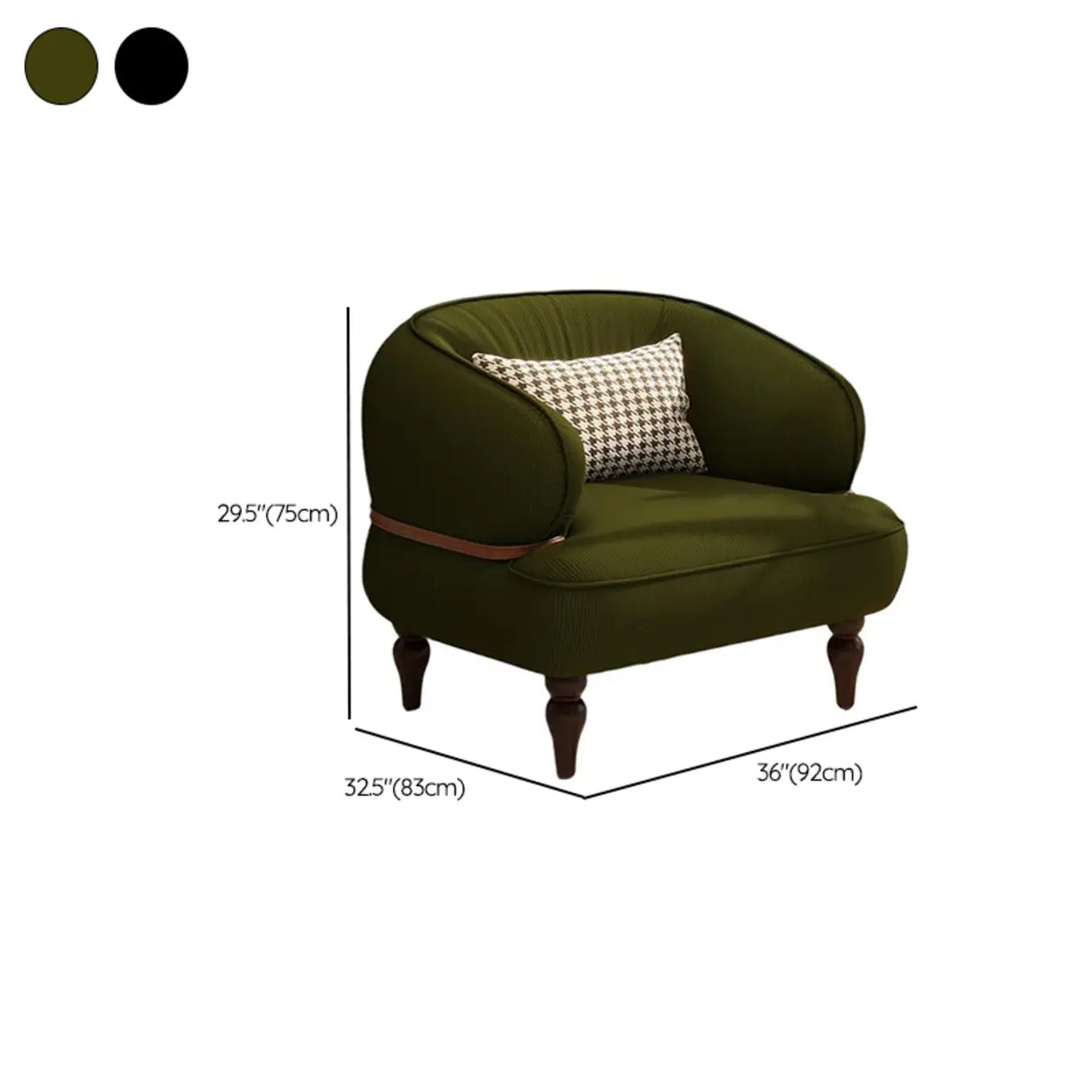 Curved Leather Brown Armchair Accent Chair with Pillow Image - 14