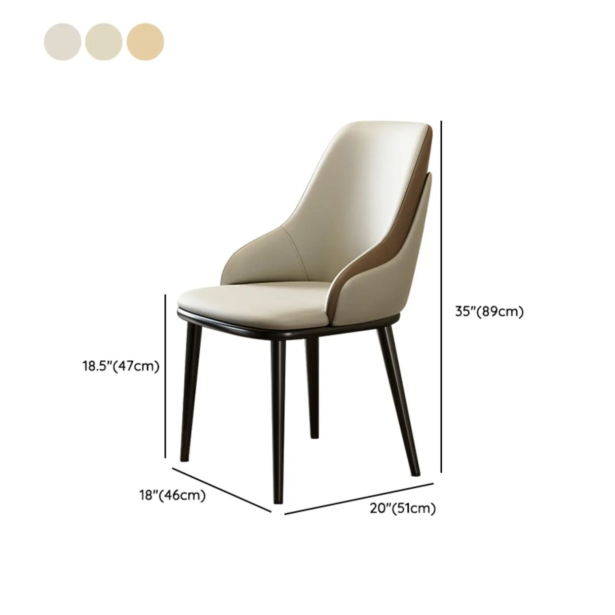 Curved Leather Cushion Armrest Dining Chair Off-White