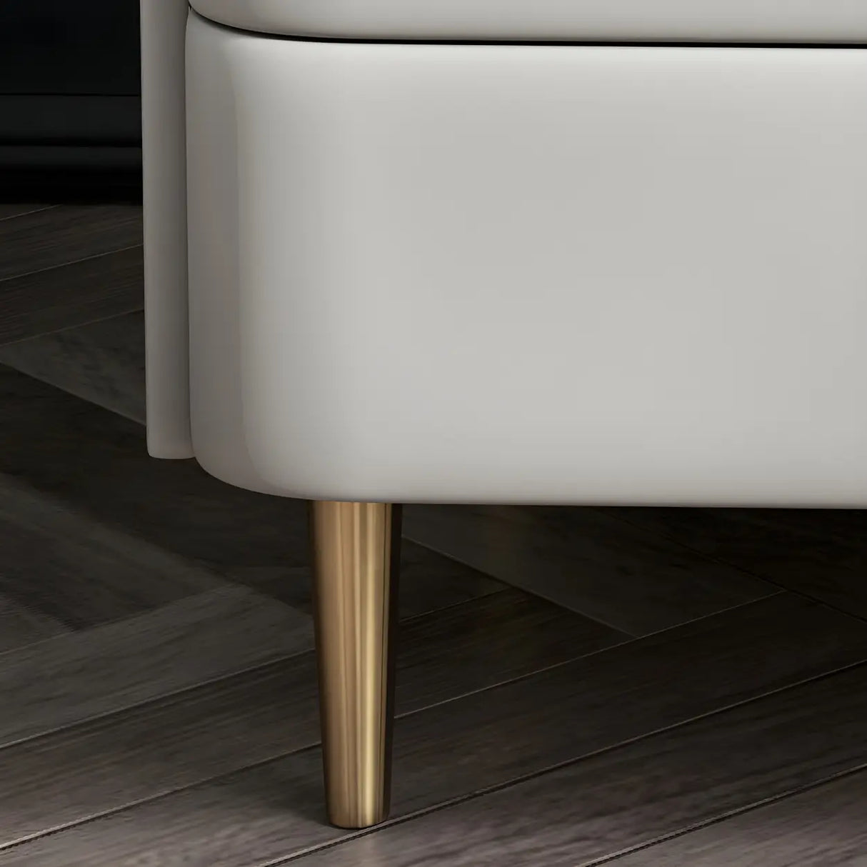 Curved Leather Off-White 3-Drawer Functional Nightstand Image - 18