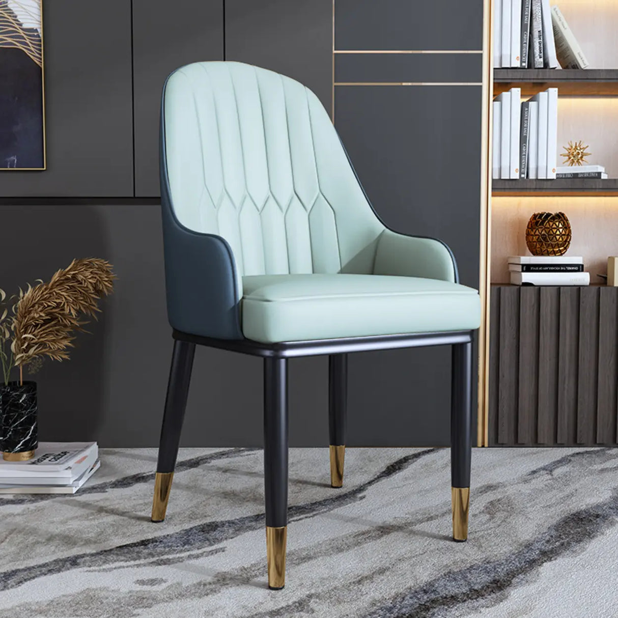 Curved Leather Upholstered Arm Standard Dining Chair Image - 10