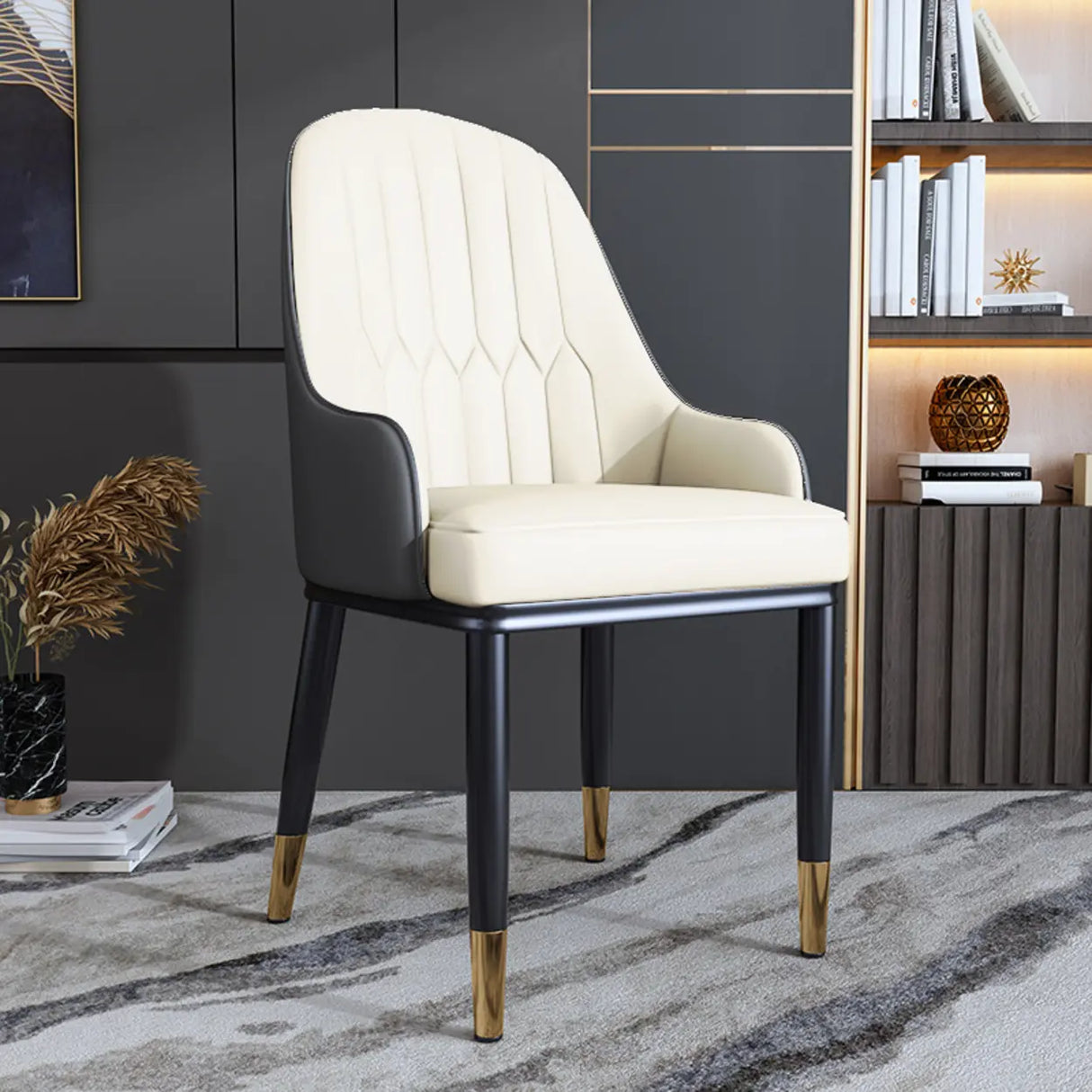 Curved Leather Upholstered Arm Standard Dining Chair Image - 11