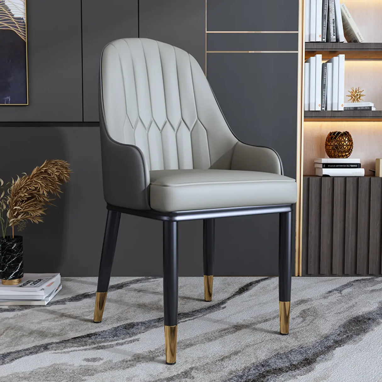 Curved Leather Upholstered Arm Standard Dining Chair Image - 12