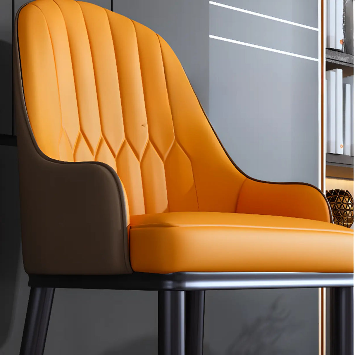 Curved Leather Upholstered Arm Standard Dining Chair Image - 15