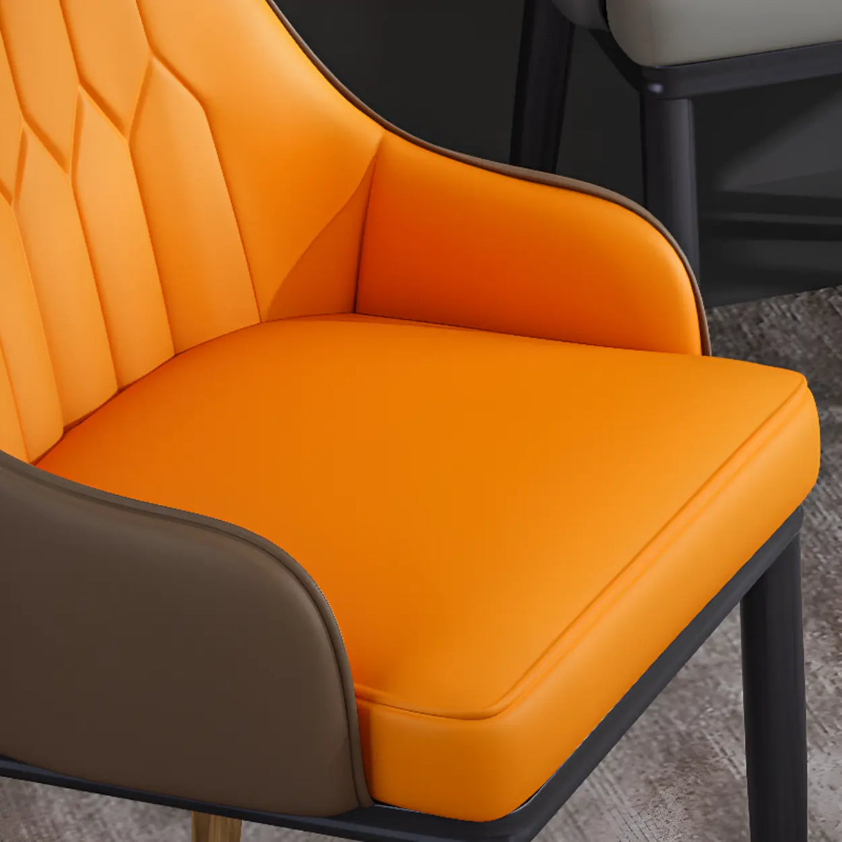 Curved Leather Upholstered Arm Standard Dining Chair Image - 17