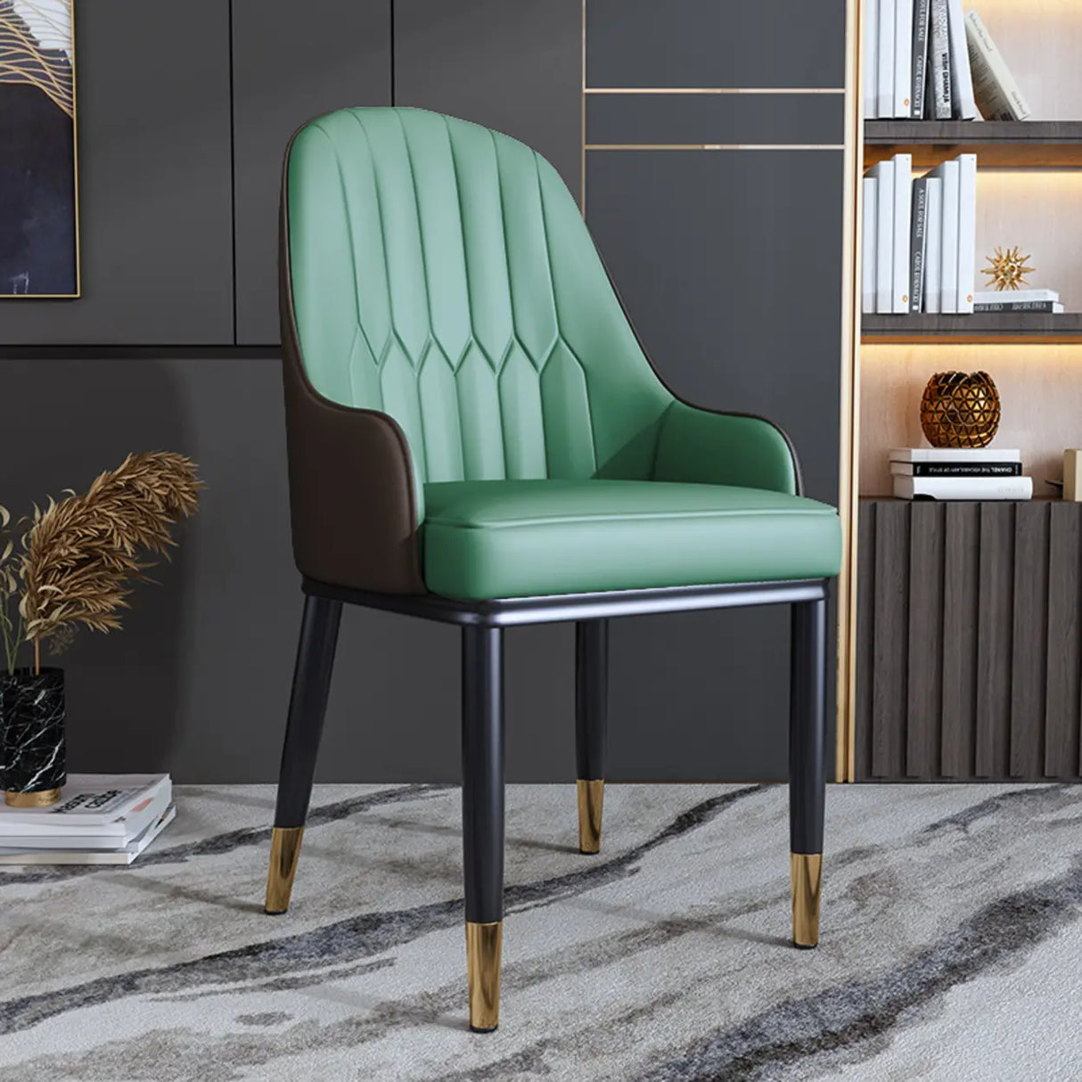 Curved Leather Upholstered Arm Standard Dining Chair Image - 3