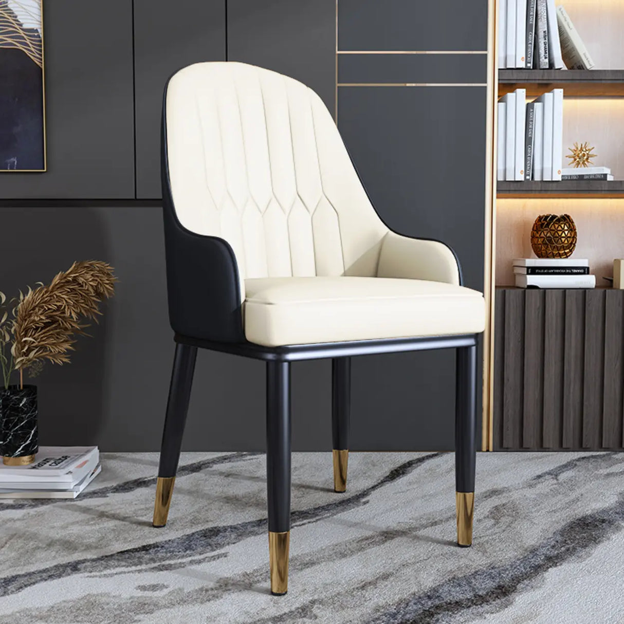 Curved Leather Upholstered Arm Standard Dining Chair Image - 6