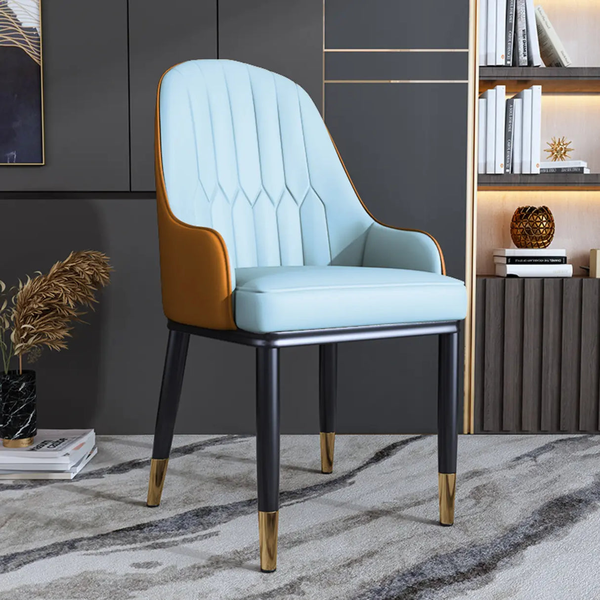 Curved Leather Upholstered Arm Standard Dining Chair Image - 8