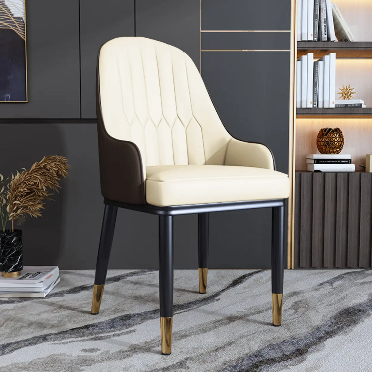 Curved Leather Upholstered Arm Standard Dining Chair Image - 9