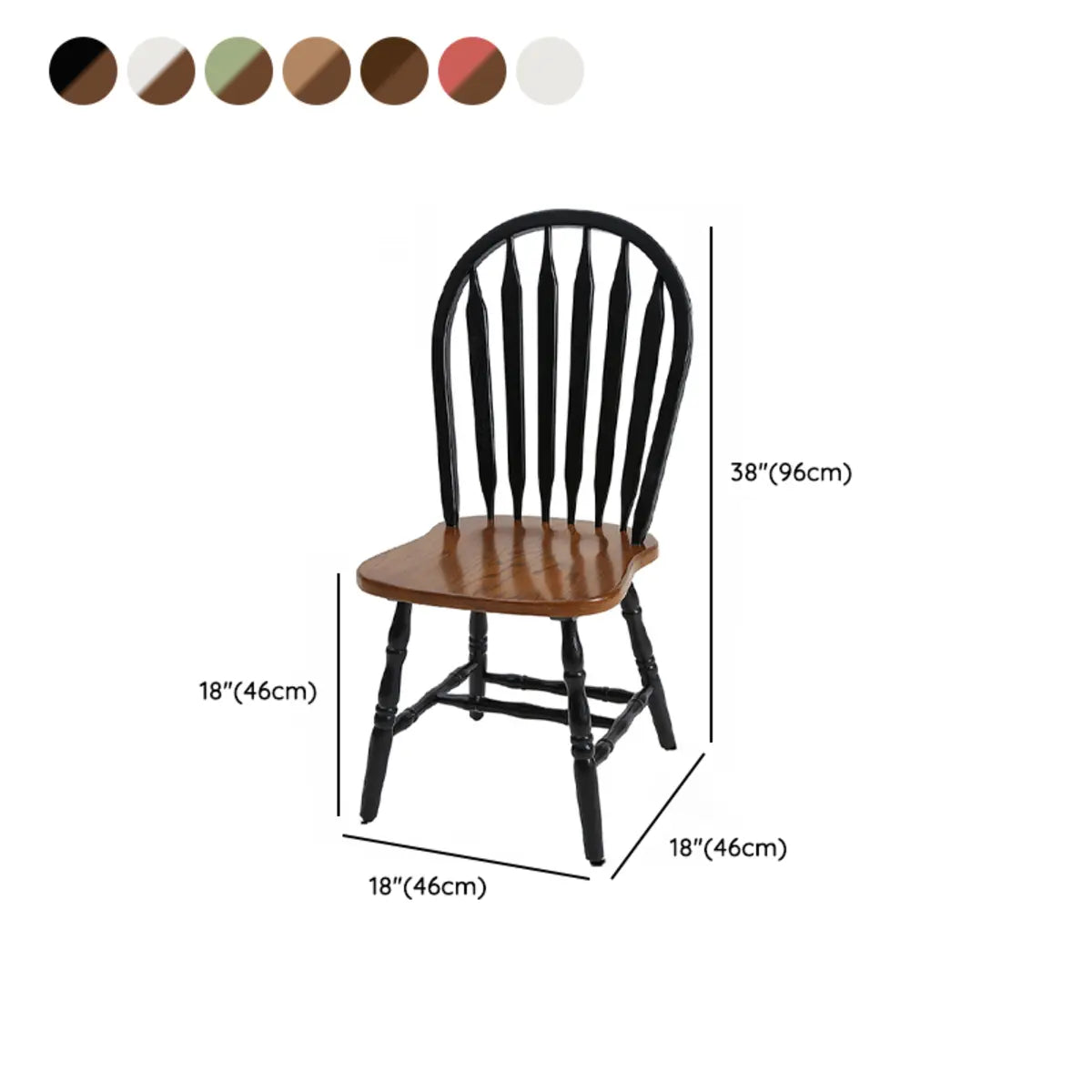 Curved Oak Slat-Back Wooden Dining Chair Walnut Finish