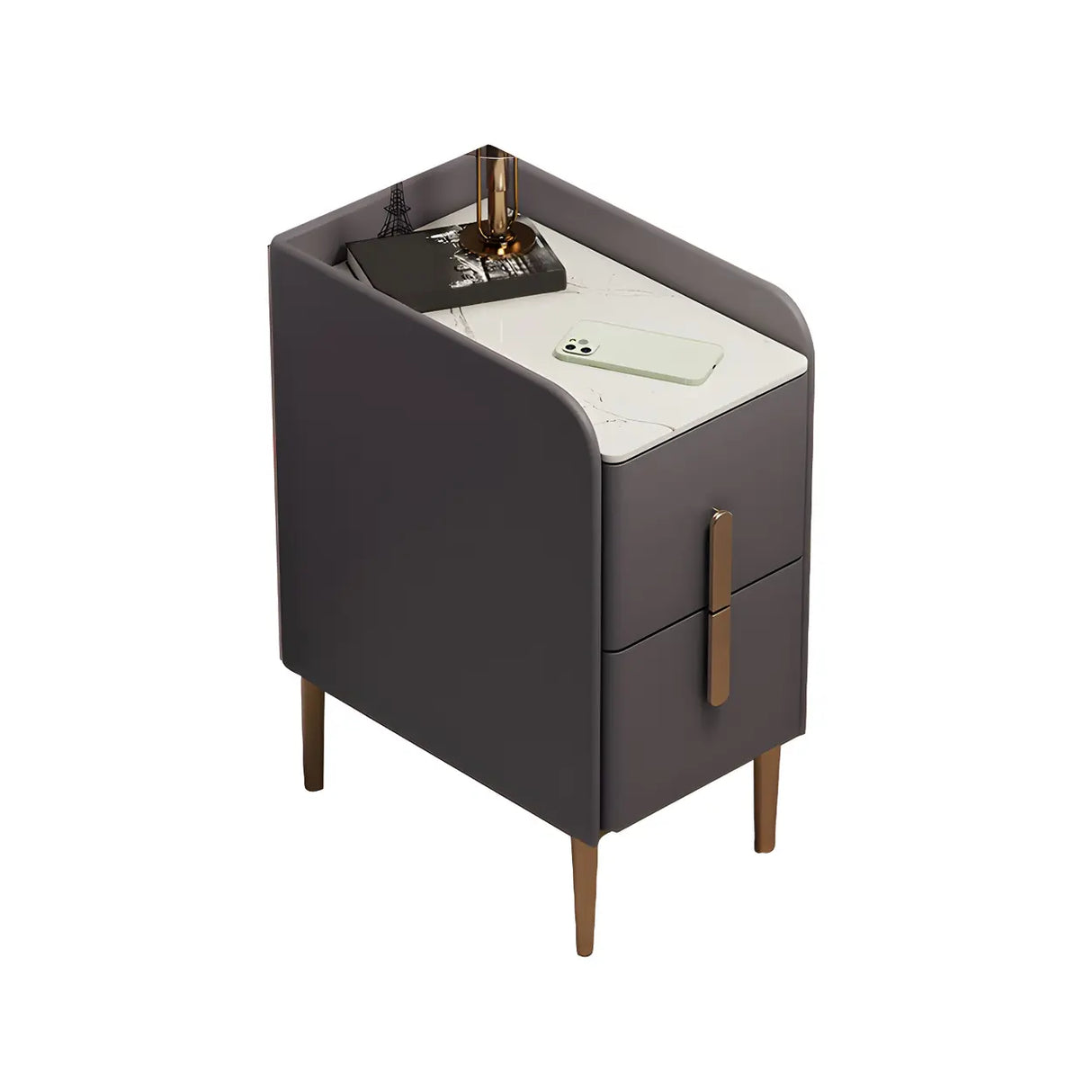 Curved Stone Off-White Stylish Functional Nightstand Image - 11