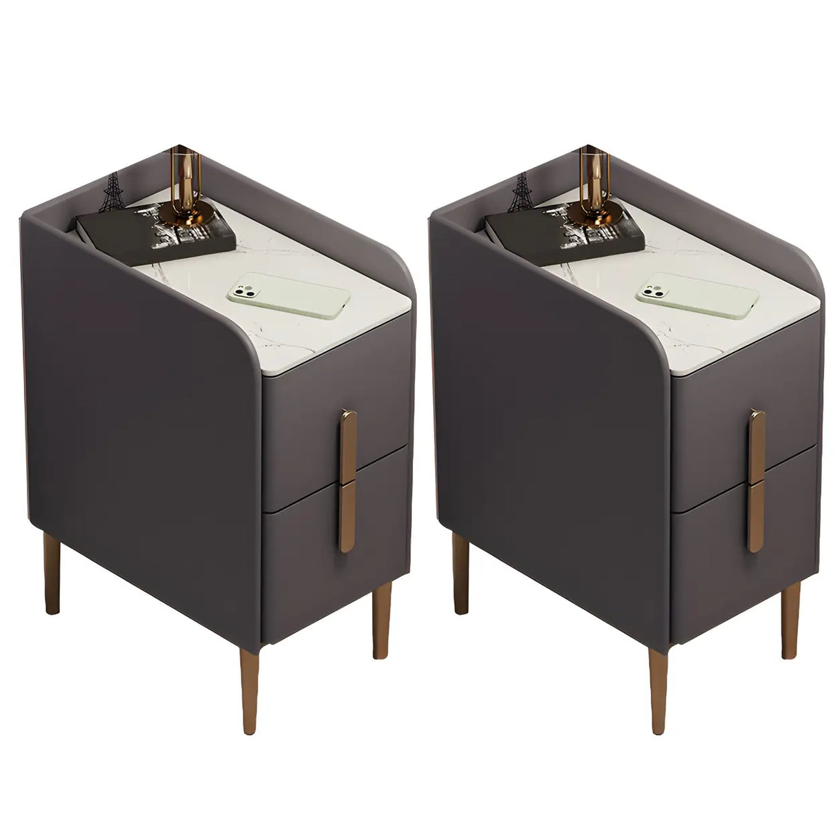 Curved Stone Off-White Stylish Functional Nightstand Image - 13