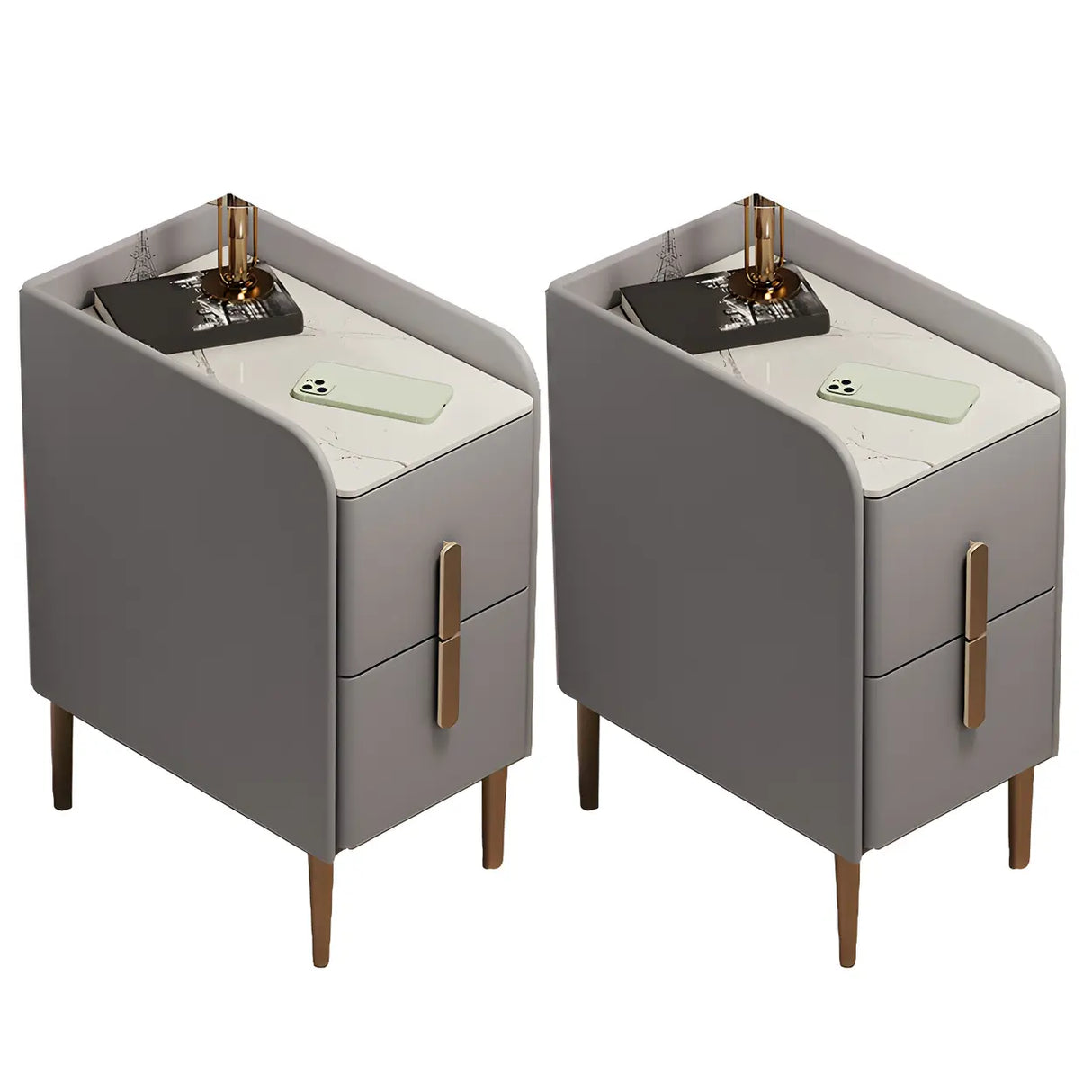 Curved Stone Off-White Stylish Functional Nightstand Image - 14