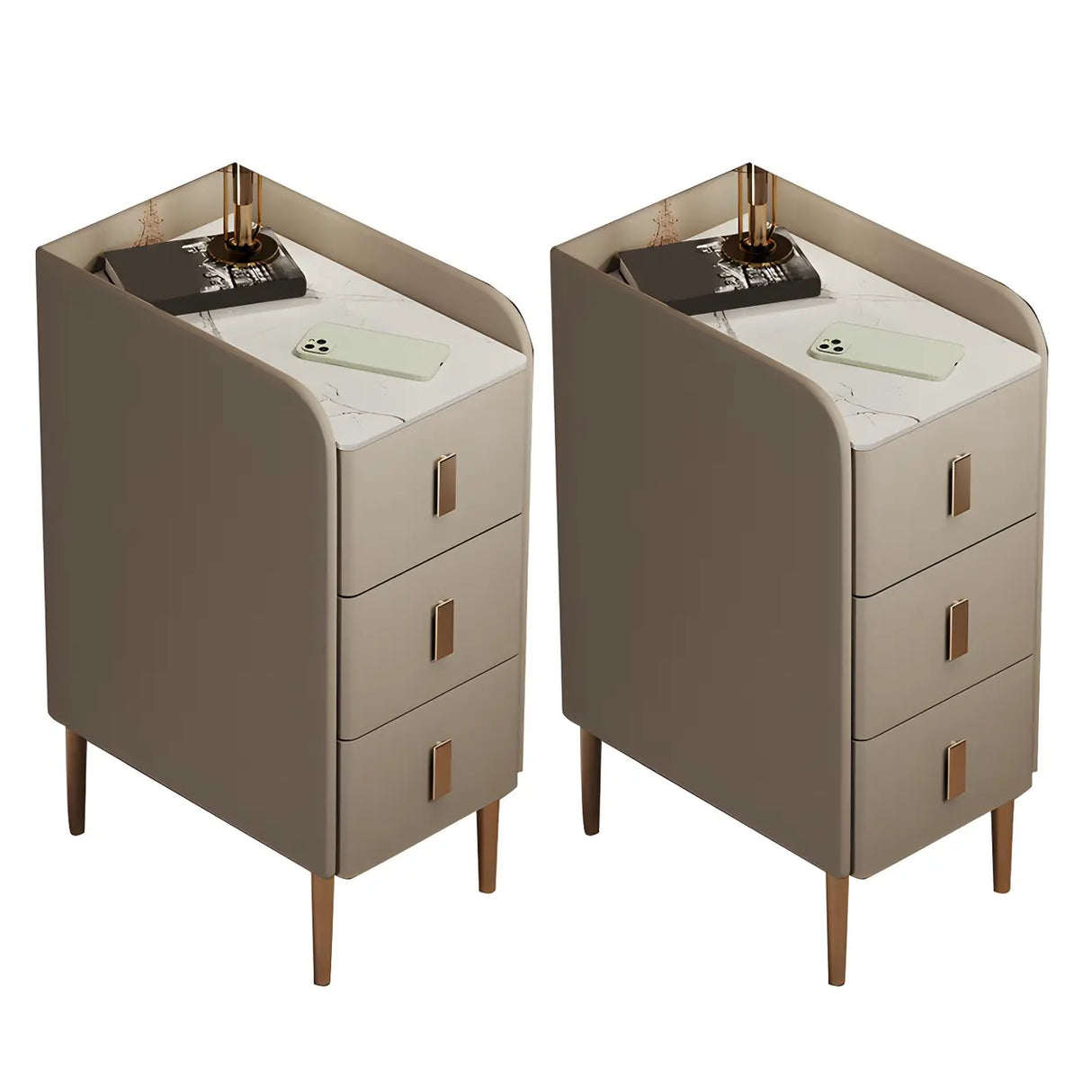 Curved Stone Off-White Stylish Functional Nightstand Image - 16