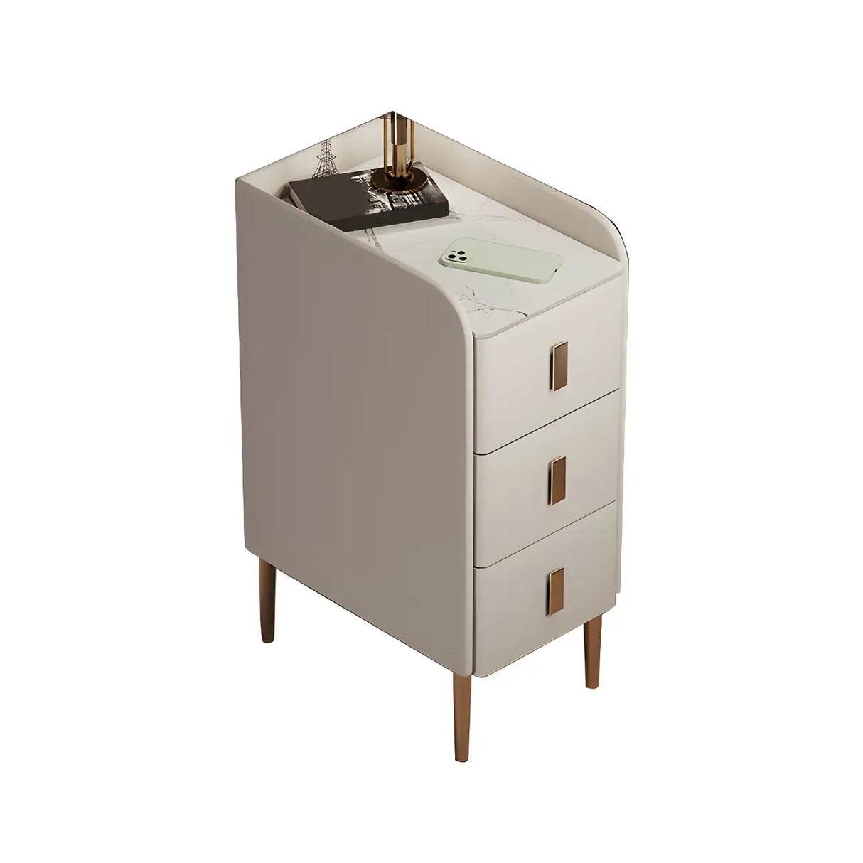 Curved Stone Off-White Stylish Functional Nightstand Image - 17