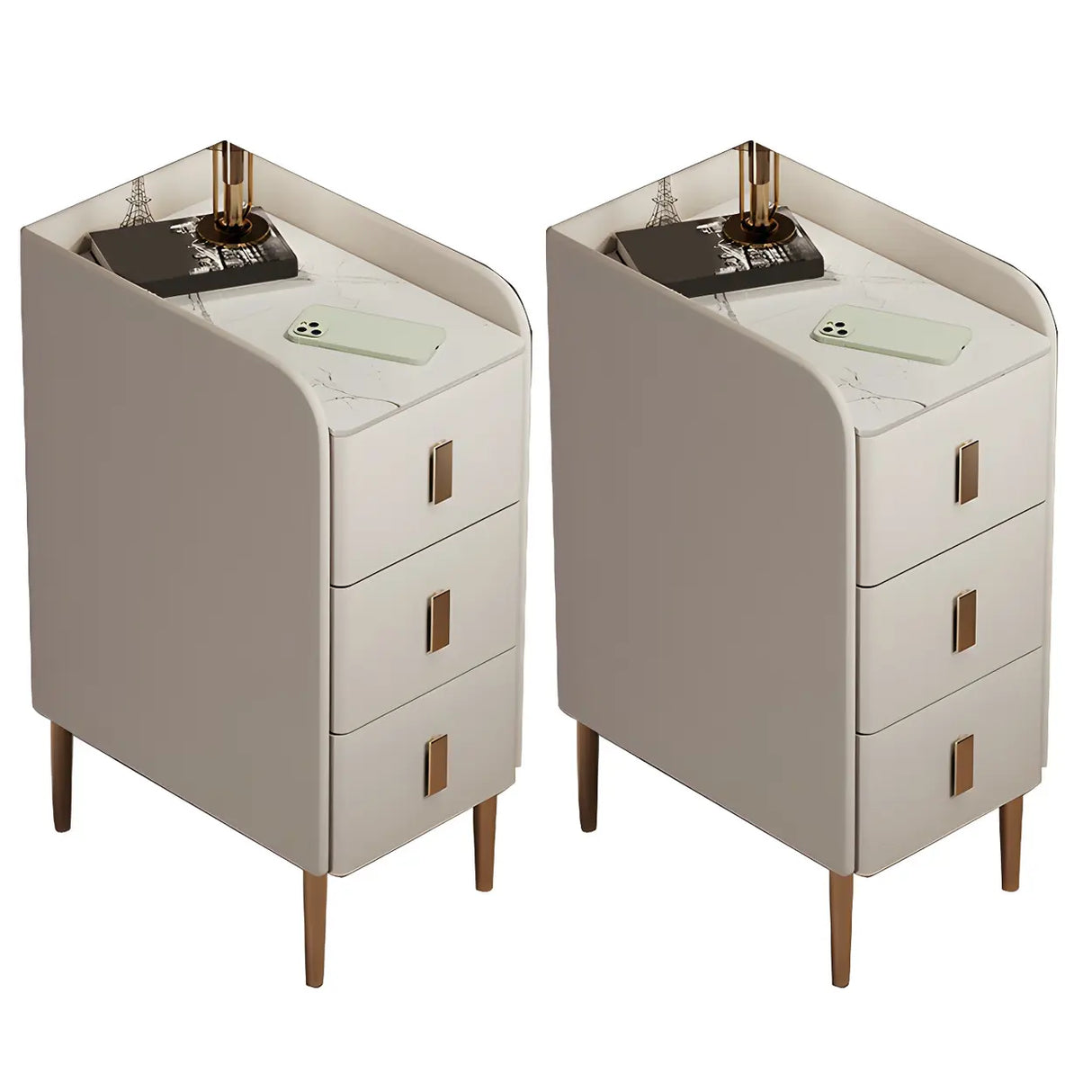 Curved Stone Off-White Stylish Functional Nightstand Image - 18