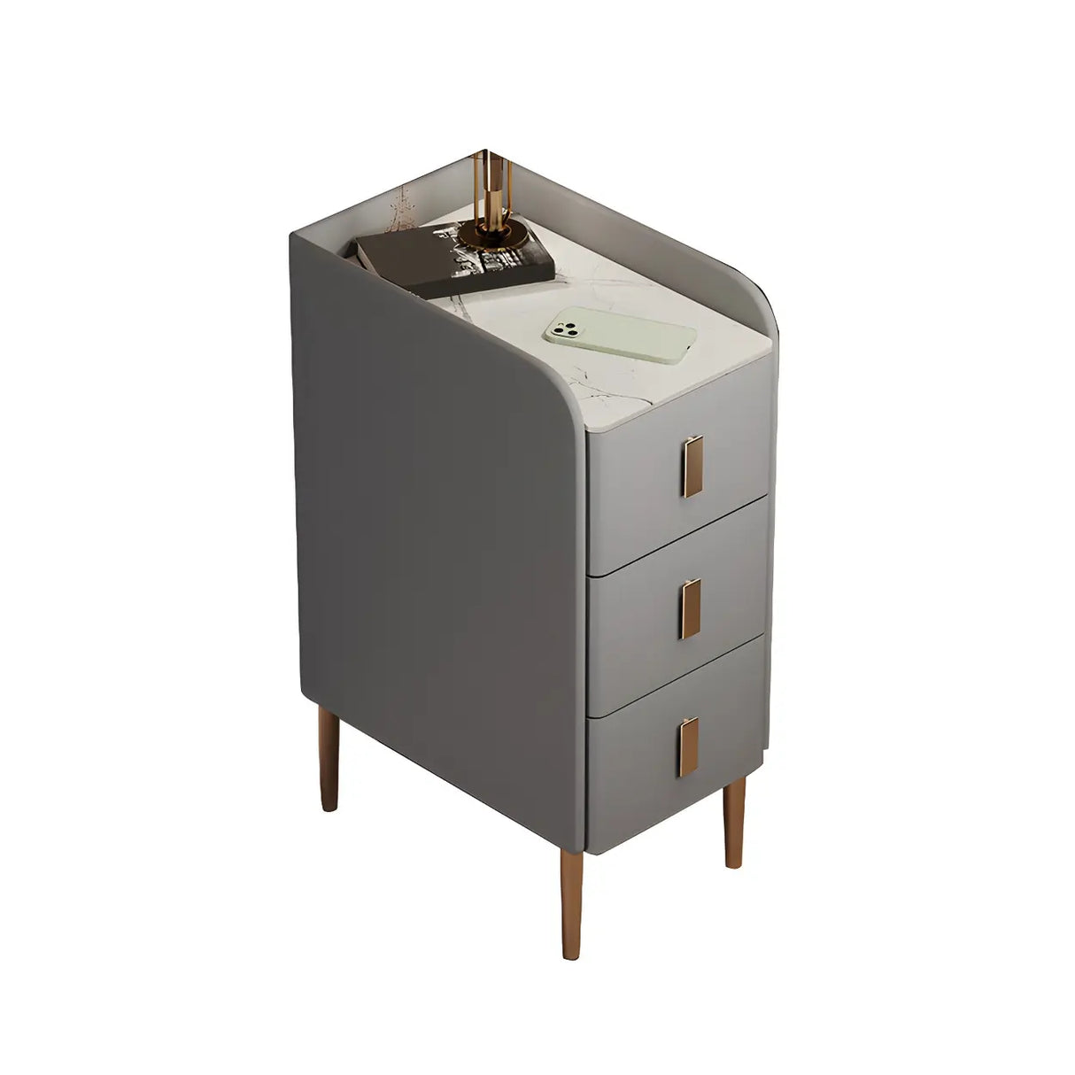 Curved Stone Off-White Stylish Functional Nightstand Image - 19