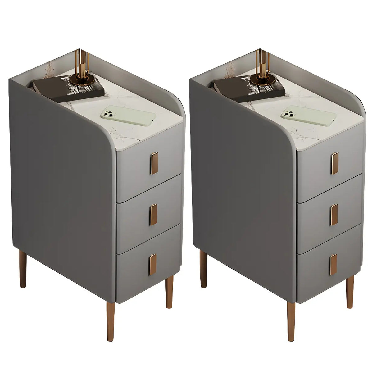 Curved Stone Off-White Stylish Functional Nightstand Image - 20