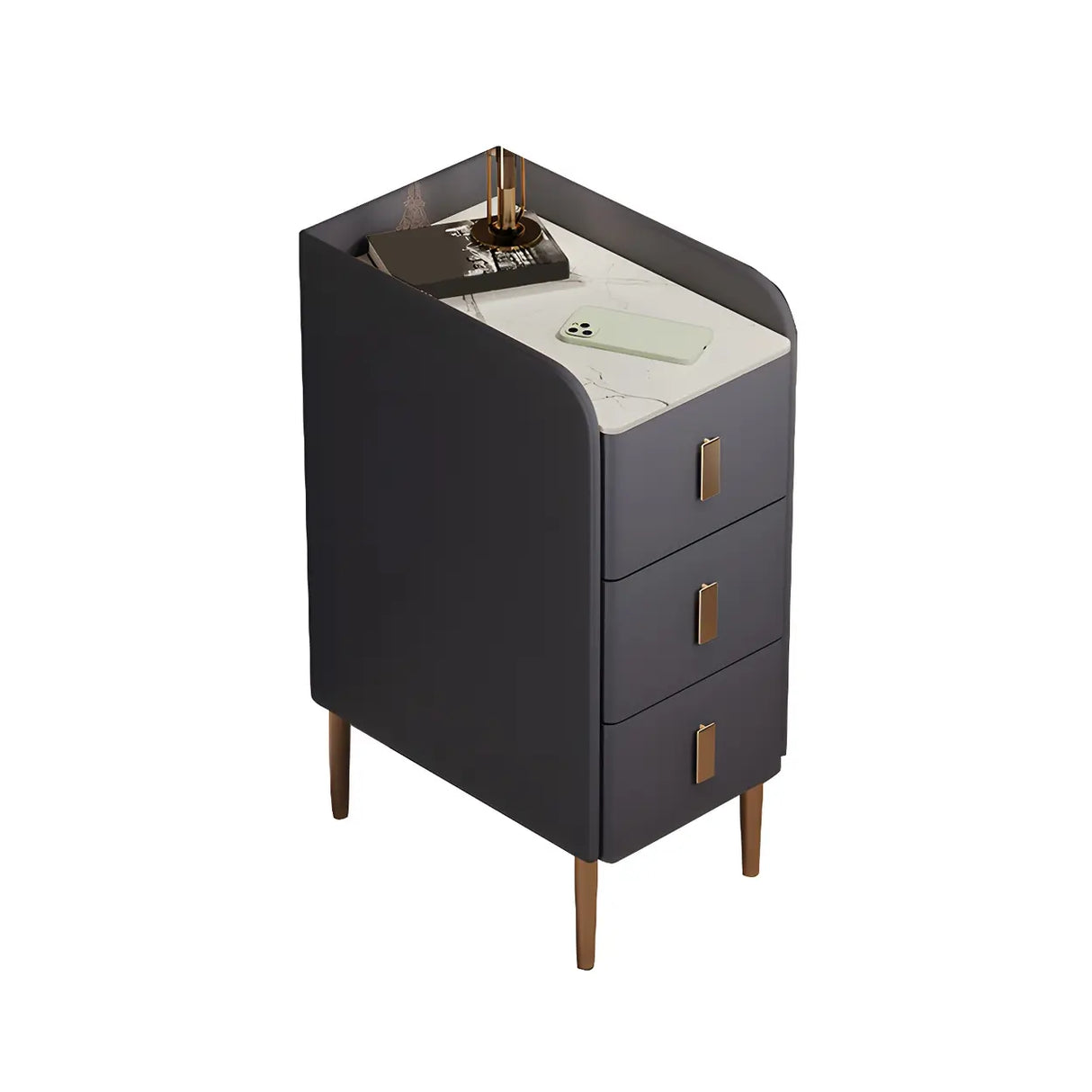 Curved Stone Off-White Stylish Functional Nightstand Image - 21