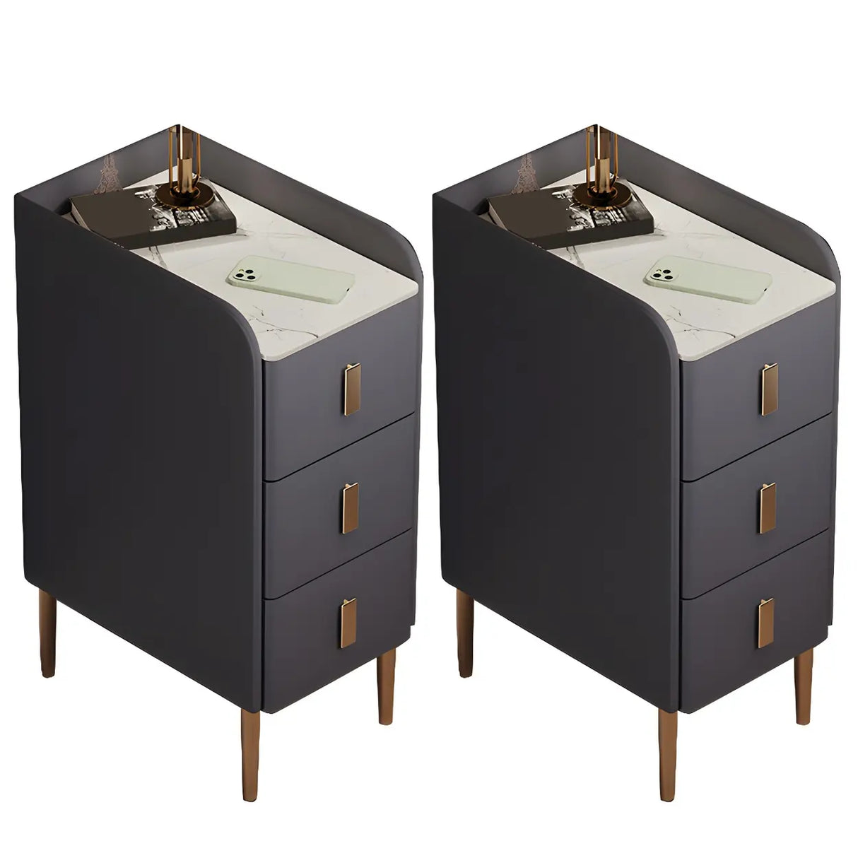 Curved Stone Off-White Stylish Functional Nightstand Image - 22