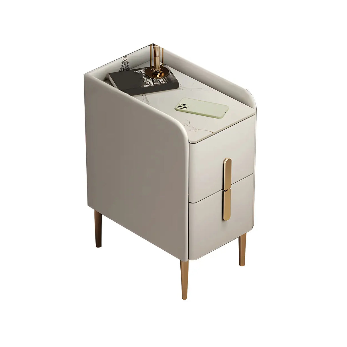 Curved Stone Off-White Stylish Functional Nightstand Image - 2