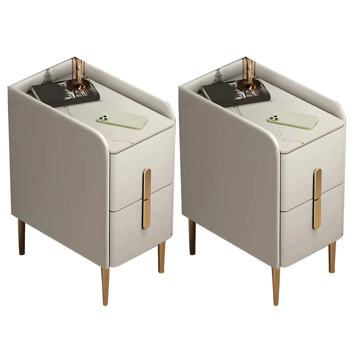 Curved Stone Off-White Stylish Functional Nightstand Image - 3