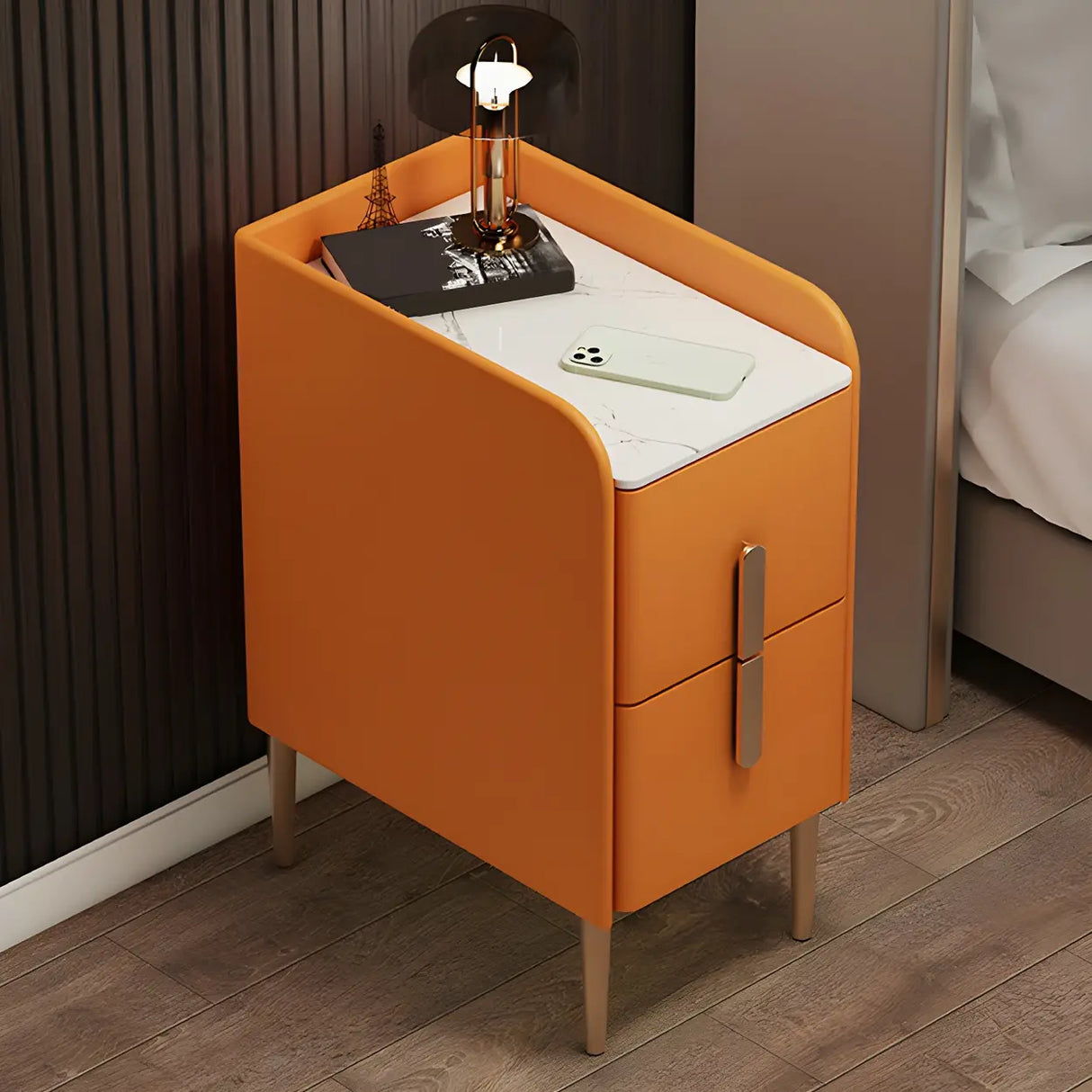 Curved Stone Off-White Stylish Functional Nightstand Image - 4