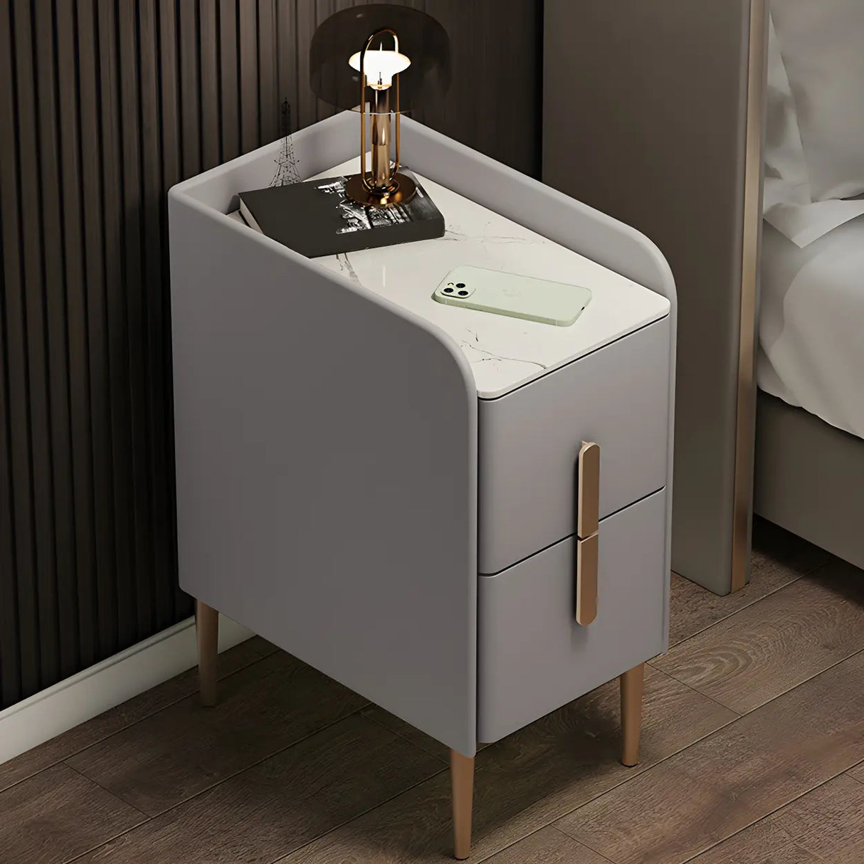 Curved Stone Off-White Stylish Functional Nightstand Image - 5