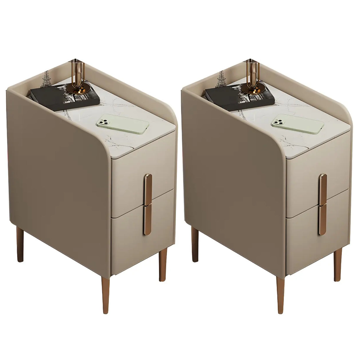 Curved Stone Off-White Stylish Functional Nightstand Image - 6