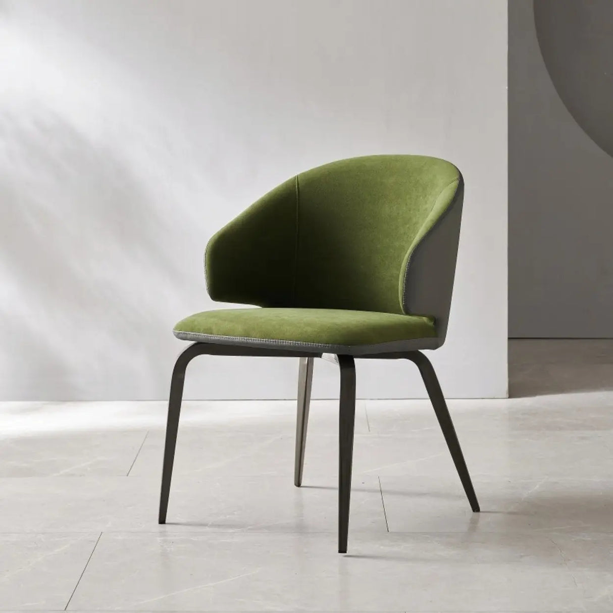 Curved Velour Upholstered Solid Back Arm Dining Chair Image - 10