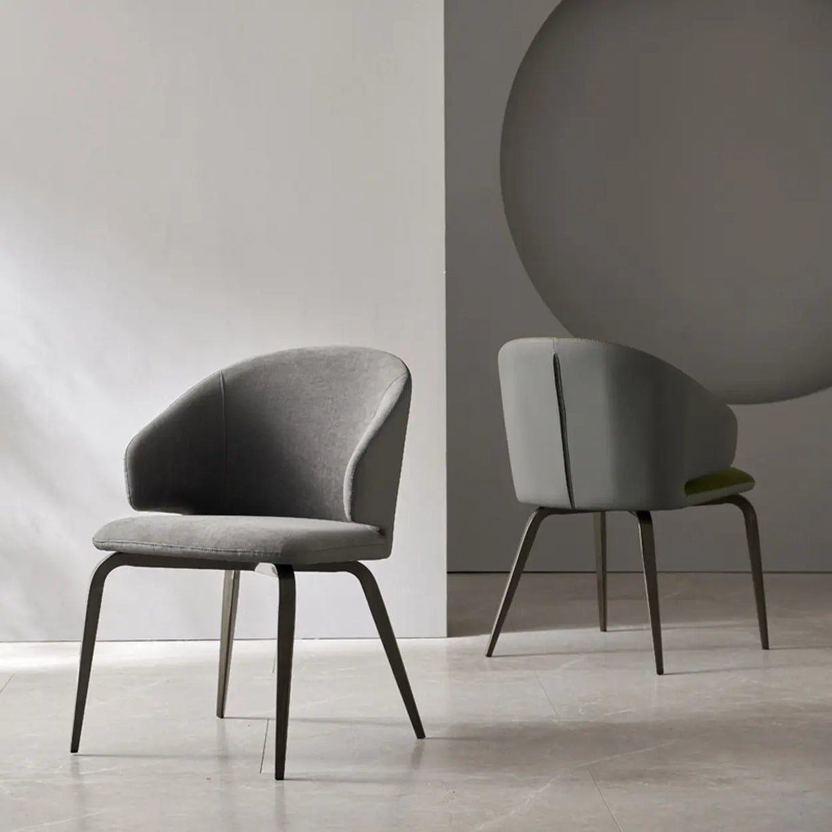 Curved Velour Upholstered Solid Back Arm Dining Chair Image - 4