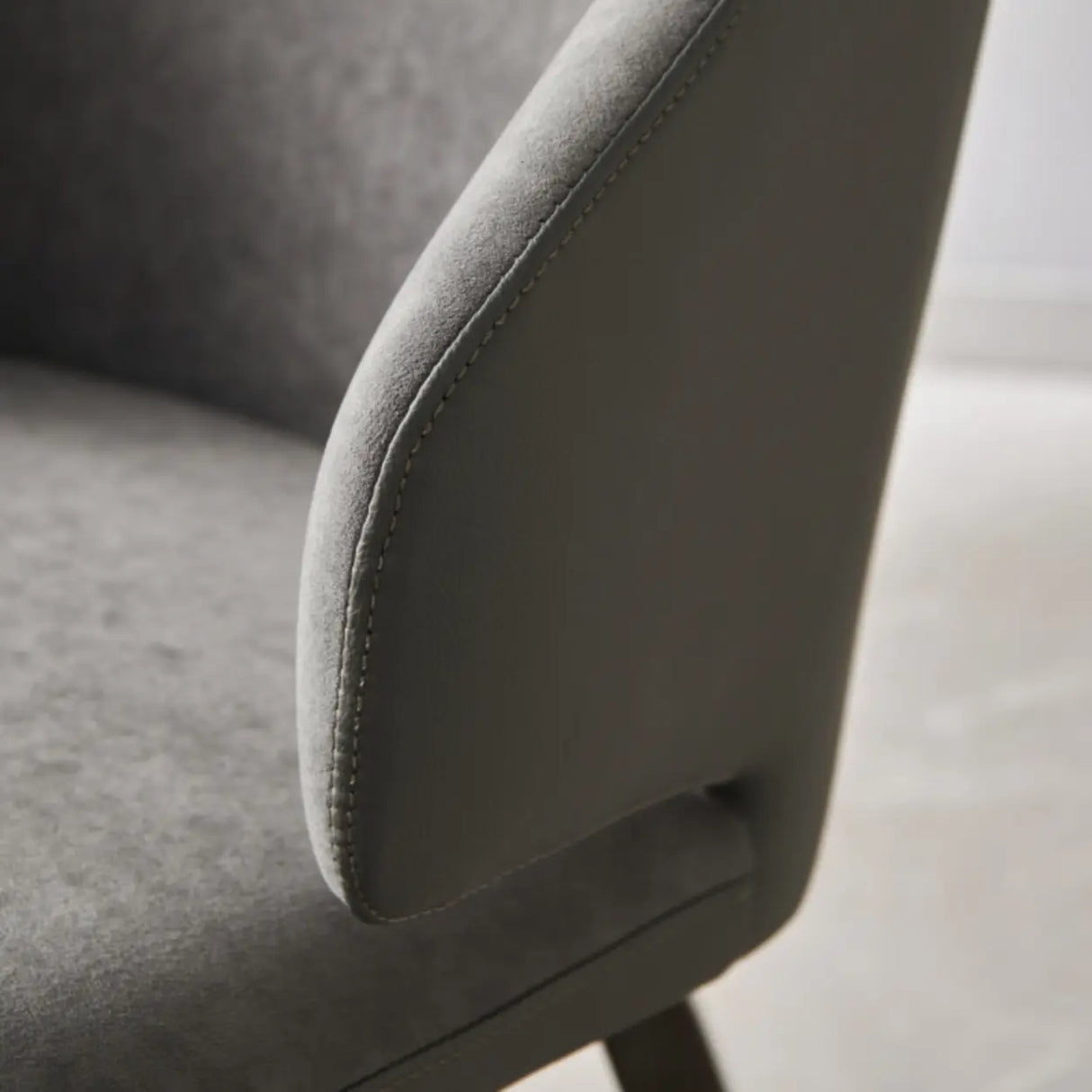 Curved Velour Upholstered Solid Back Arm Dining Chair Image - 7