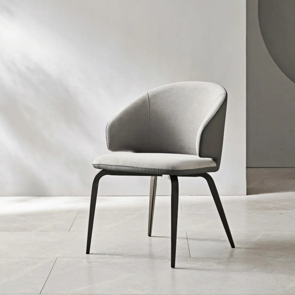 Curved Velour Upholstered Solid Back Arm Dining Chair Image - 9