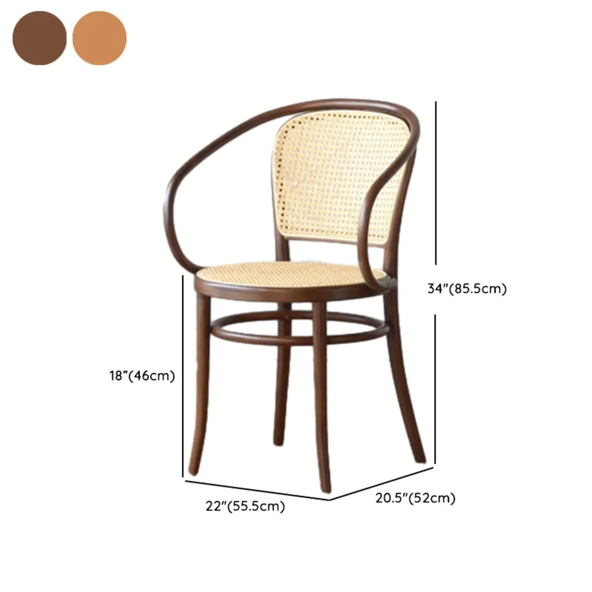 Curved Walnut Armchair Rattan Back Dining Chair Brown