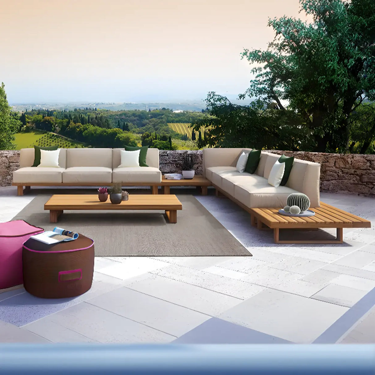 Cushions Included Corner Wood Beige Sectional Sofa Set Image - 4