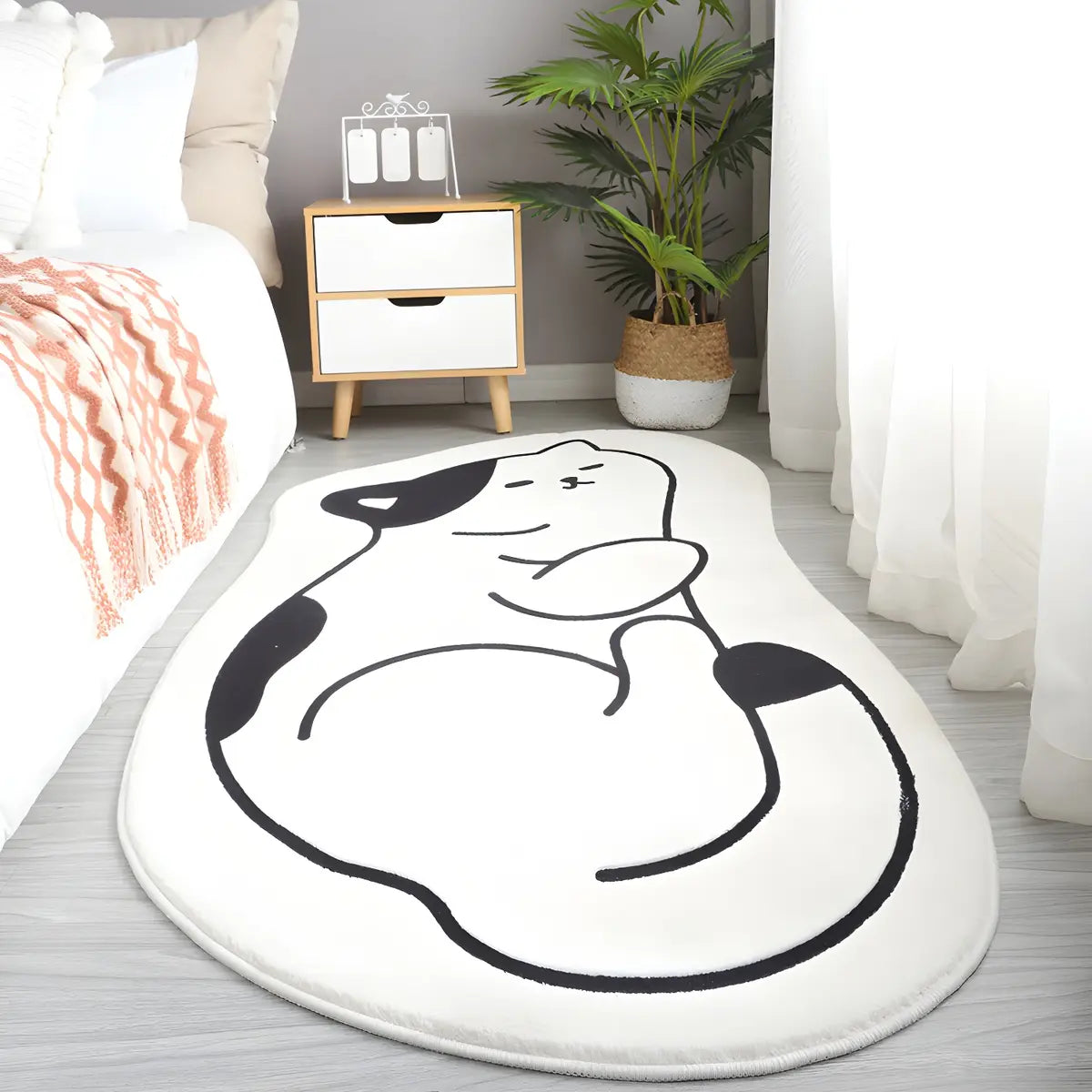 Cute Cat Shaped Polyester Ivory Kids Room Area Rug Image - 1