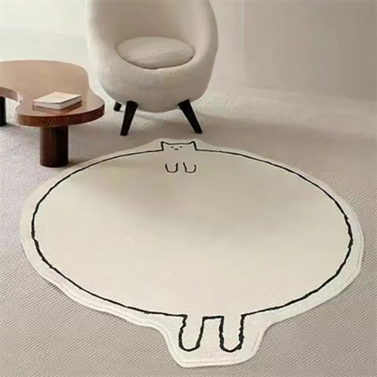 Cute Cat-Shaped Wool White Anti-Slip Backing Area Rug Image - 1